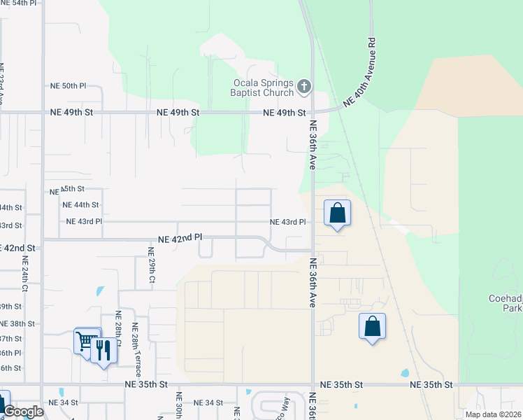 map of restaurants, bars, coffee shops, grocery stores, and more near 3365 Northeast 43rd Place in Ocala