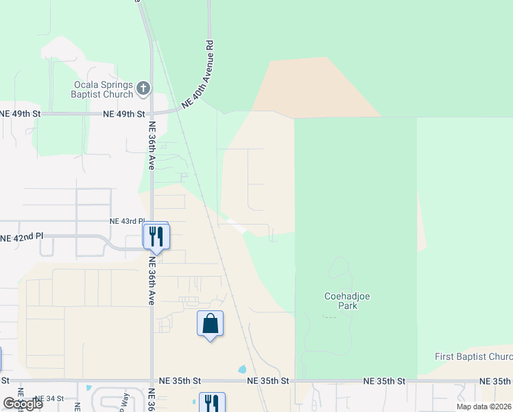 map of restaurants, bars, coffee shops, grocery stores, and more near 4350 Northeast 40th Avenue in Ocala