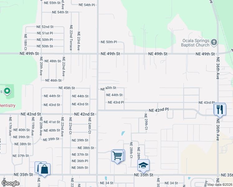map of restaurants, bars, coffee shops, grocery stores, and more near 2665 Northeast 45th Street in Ocala