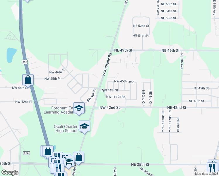 map of restaurants, bars, coffee shops, grocery stores, and more near 4537 Northwest 2nd Court in Ocala