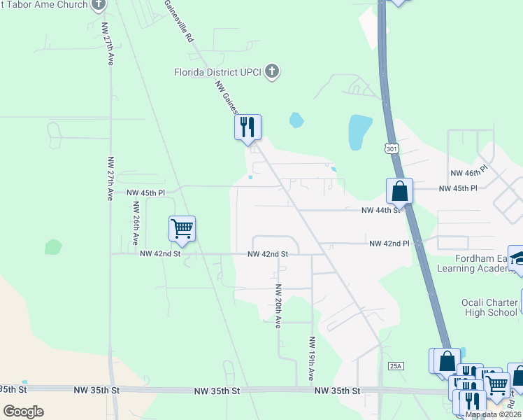 map of restaurants, bars, coffee shops, grocery stores, and more near 2030 Northwest 44th Place in Ocala
