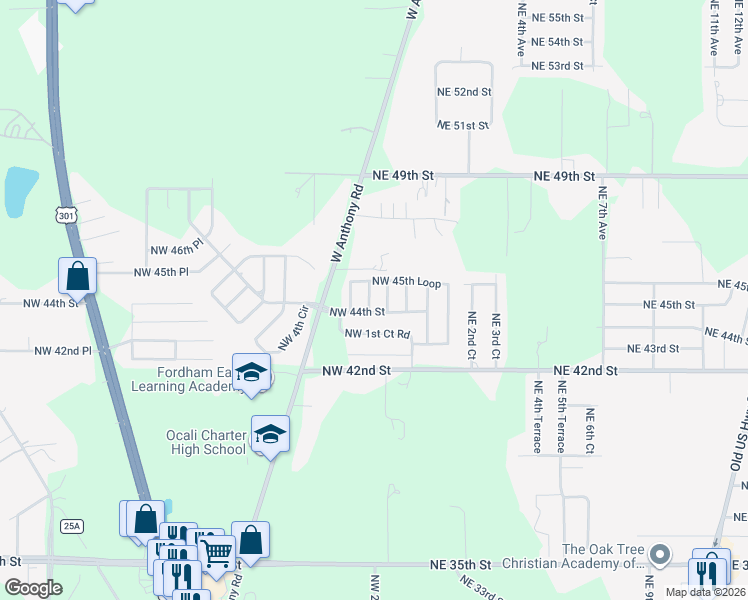 map of restaurants, bars, coffee shops, grocery stores, and more near 4537 Northwest 2nd Court in Ocala