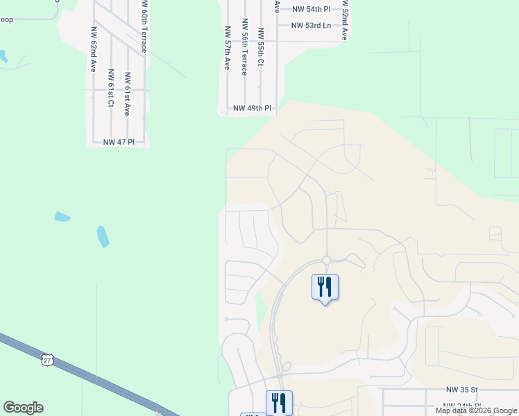 map of restaurants, bars, coffee shops, grocery stores, and more near 4379 NW 56th Court in Ocala
