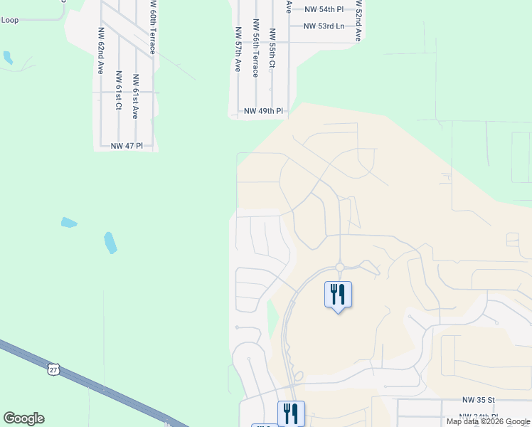 map of restaurants, bars, coffee shops, grocery stores, and more near 4379 NW 56th Court in Ocala