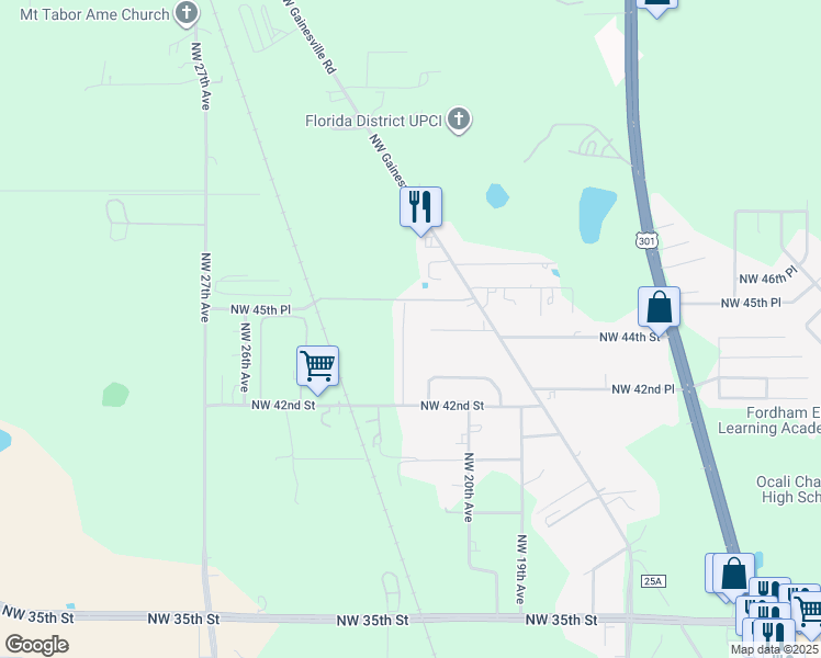 map of restaurants, bars, coffee shops, grocery stores, and more near 4449 Northwest 22nd Avenue in Ocala