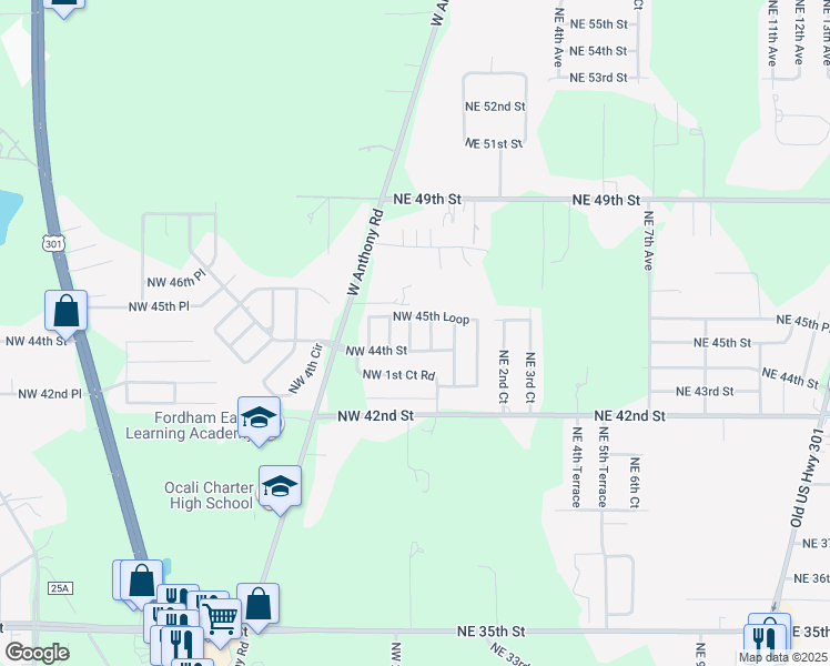 map of restaurants, bars, coffee shops, grocery stores, and more near 4398 Northwest 1 Avenue in Ocala