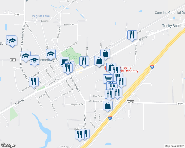 map of restaurants, bars, coffee shops, grocery stores, and more near 14952 Main Street in Lytle