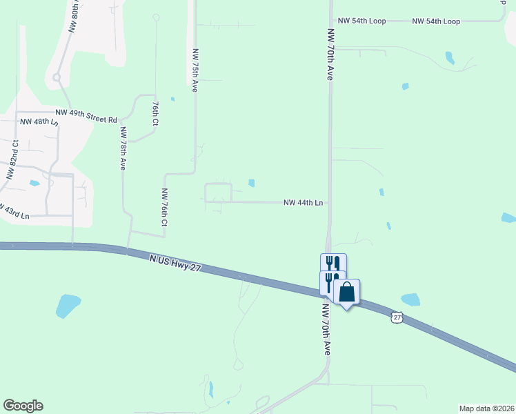 map of restaurants, bars, coffee shops, grocery stores, and more near 7256 Northwest 44th Lane in Ocala