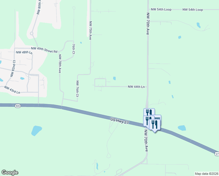 map of restaurants, bars, coffee shops, grocery stores, and more near 7309 Northwest 44th Lane in Ocala