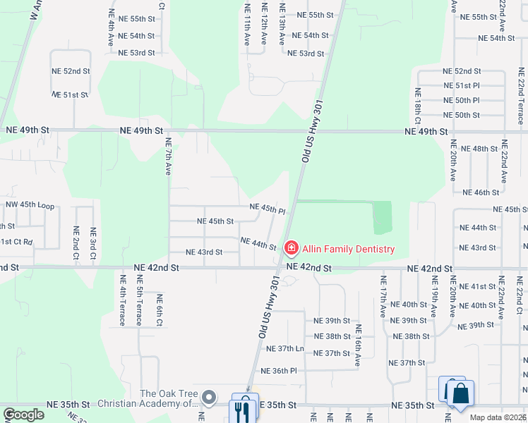 map of restaurants, bars, coffee shops, grocery stores, and more near 4521 Northeast 13th Avenue in Ocala