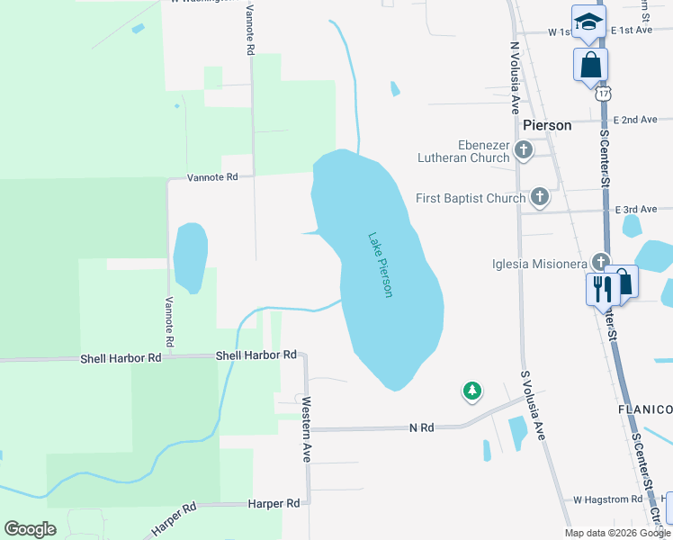 map of restaurants, bars, coffee shops, grocery stores, and more near in Pierson