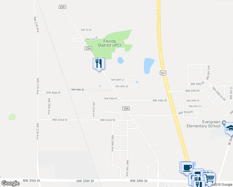 map of restaurants, bars, coffee shops, grocery stores, and more near 4510 Northwest Gainesville Road in Ocala