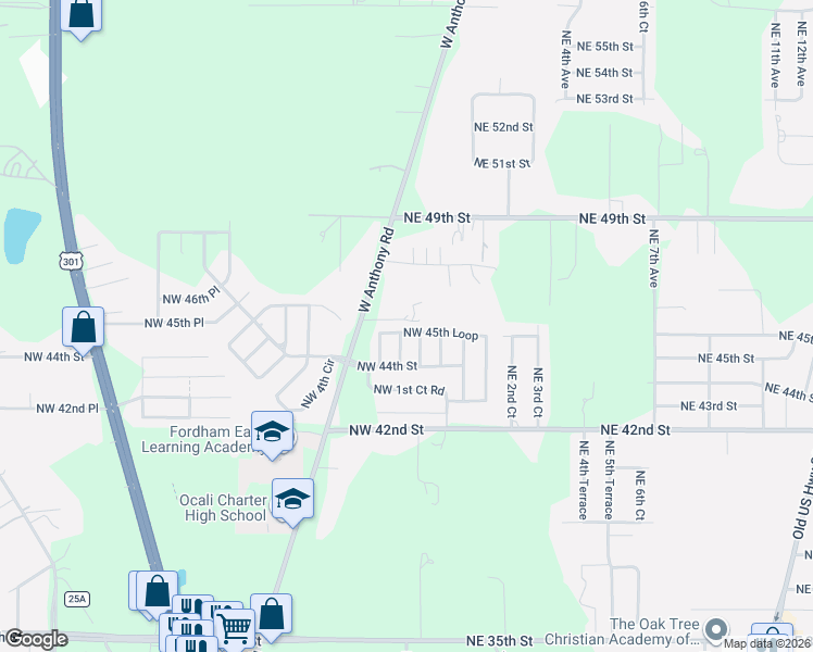 map of restaurants, bars, coffee shops, grocery stores, and more near 4537 Northwest 2nd Court in Ocala
