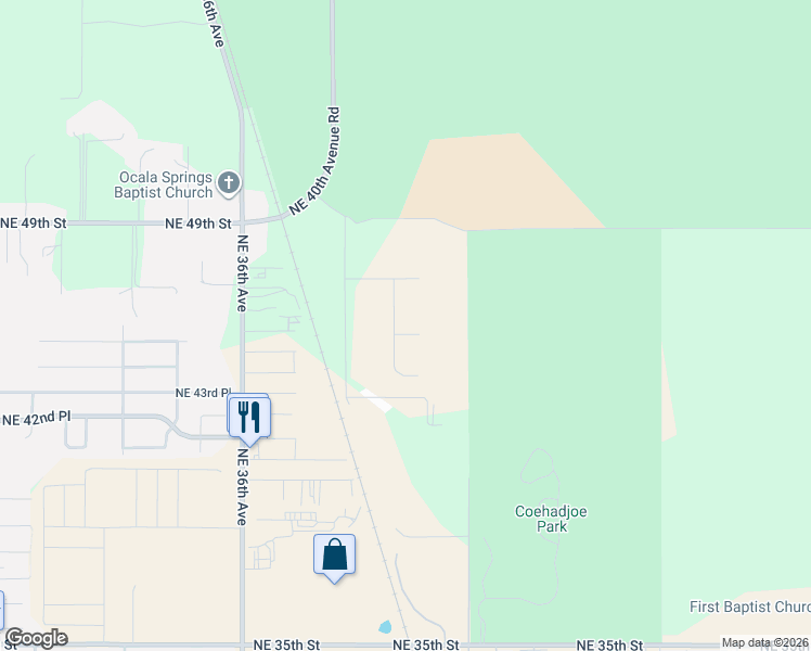 map of restaurants, bars, coffee shops, grocery stores, and more near 4060 Northeast 45th Place in Ocala