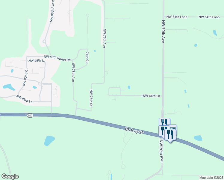 map of restaurants, bars, coffee shops, grocery stores, and more near 7411 Northwest 44th Lane in Ocala