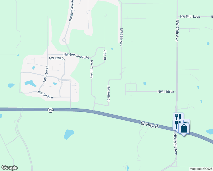 map of restaurants, bars, coffee shops, grocery stores, and more near 4420 Northwest 76th Court in Ocala