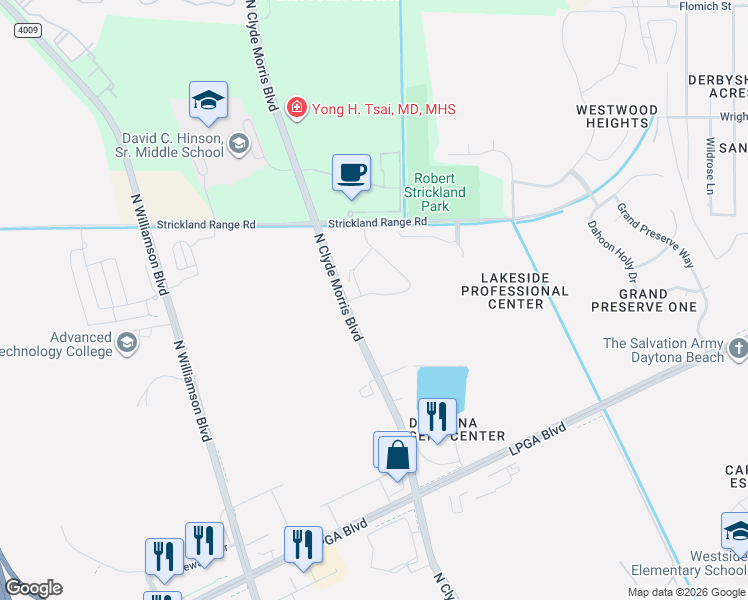 map of restaurants, bars, coffee shops, grocery stores, and more near 1781-1793 North Clyde Morris Boulevard in Daytona Beach