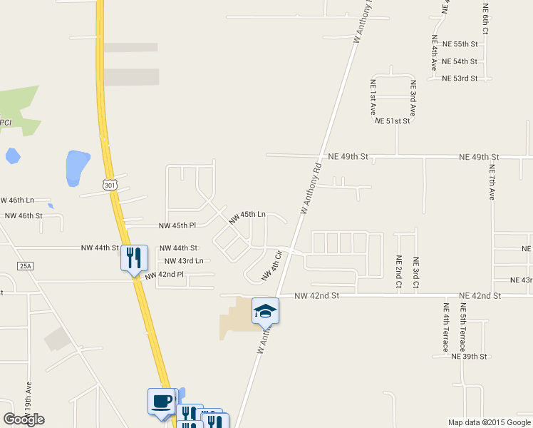 map of restaurants, bars, coffee shops, grocery stores, and more near 996 Northwest 45th Lane in Ocala