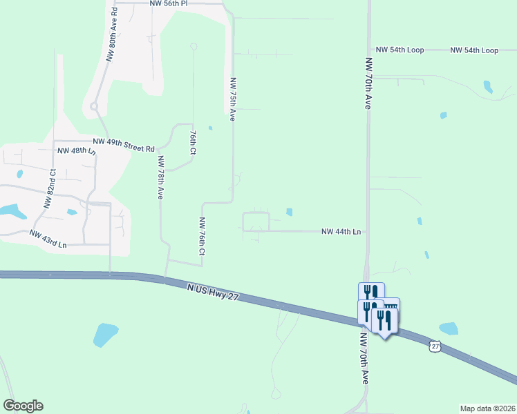 map of restaurants, bars, coffee shops, grocery stores, and more near 7417 Northwest 45th Lane in Ocala