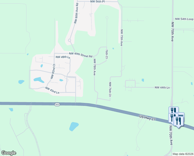 map of restaurants, bars, coffee shops, grocery stores, and more near 4609 Northwest 78th Avenue in Ocala