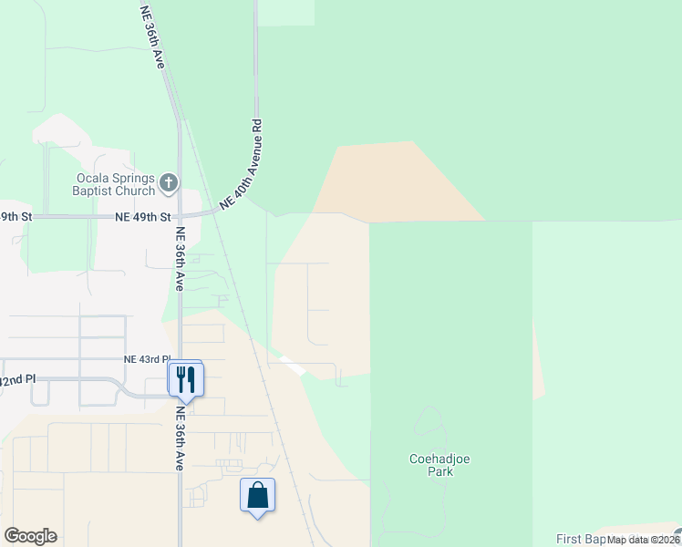 map of restaurants, bars, coffee shops, grocery stores, and more near 4070 Northeast 47th Street in Ocala