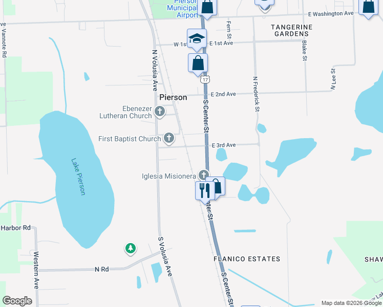 map of restaurants, bars, coffee shops, grocery stores, and more near 137 West 3rd Avenue in Pierson