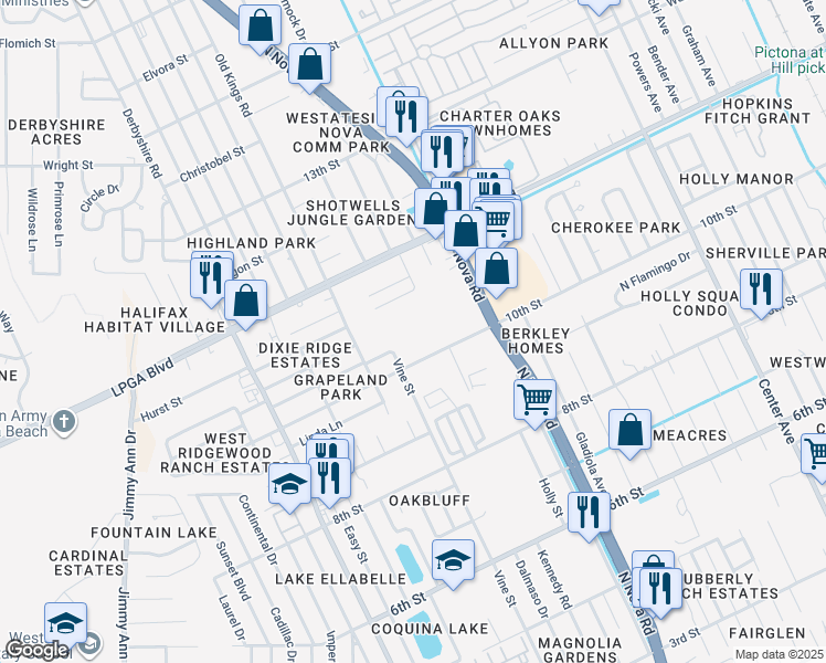 map of restaurants, bars, coffee shops, grocery stores, and more near 1017 10th Street in Daytona Beach