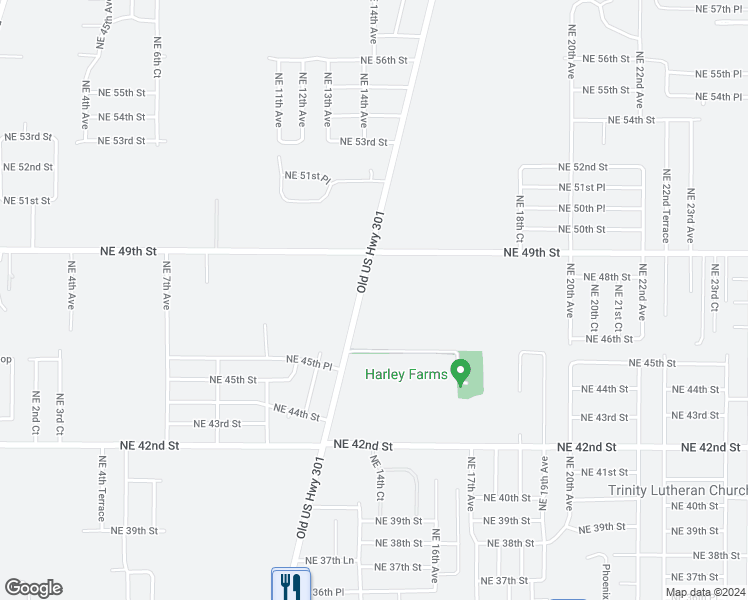 map of restaurants, bars, coffee shops, grocery stores, and more near 4739 Northeast Jacksonville Road in Ocala