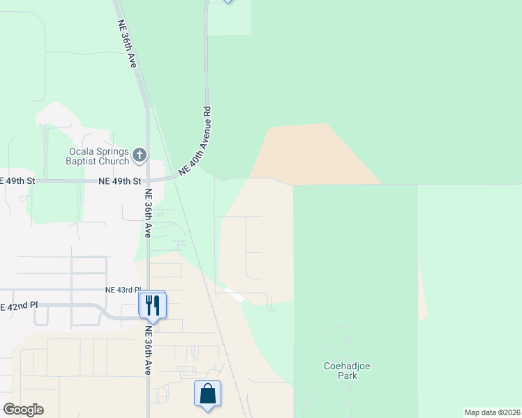 map of restaurants, bars, coffee shops, grocery stores, and more near 4055 Northeast 47th Street in Ocala