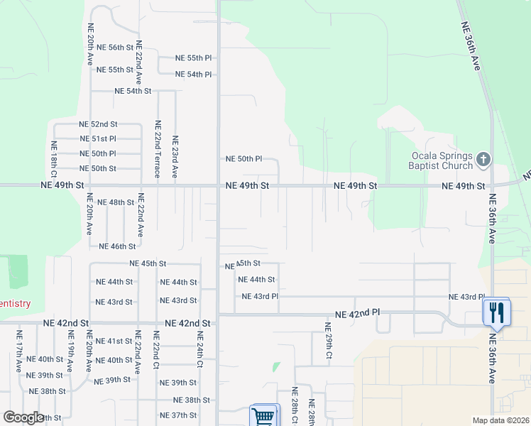 map of restaurants, bars, coffee shops, grocery stores, and more near 4836 Northeast 26th Terrace in Ocala