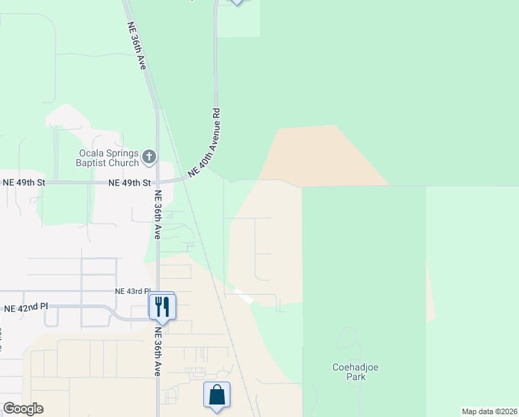 map of restaurants, bars, coffee shops, grocery stores, and more near 4055 Northeast 47th Street in Ocala