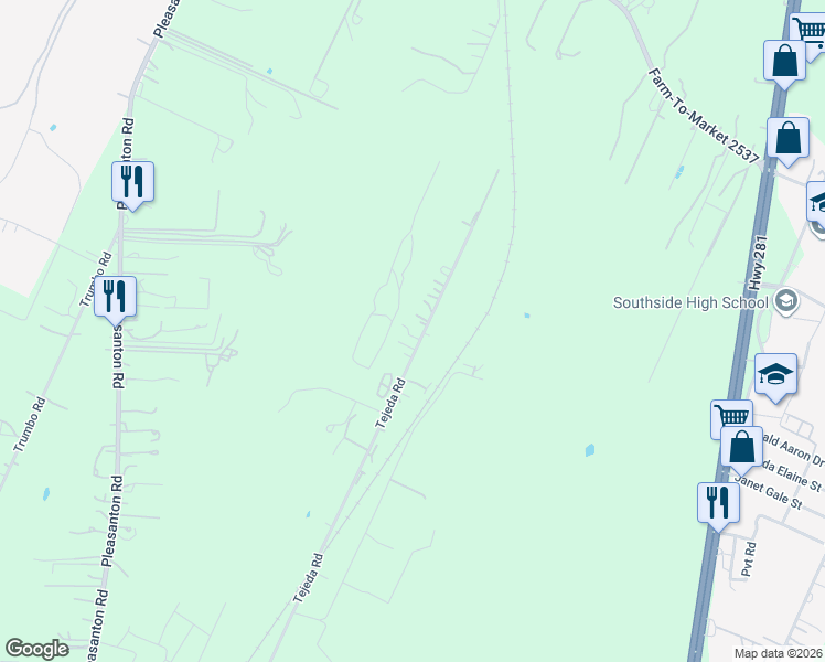 map of restaurants, bars, coffee shops, grocery stores, and more near 18975 Tejeda Road in San Antonio