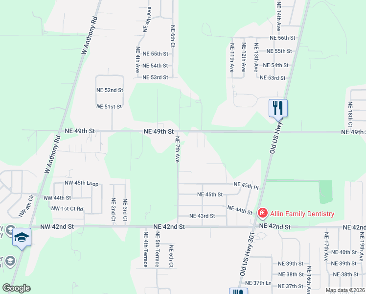 map of restaurants, bars, coffee shops, grocery stores, and more near 4785 Northeast 7th Avenue in Ocala
