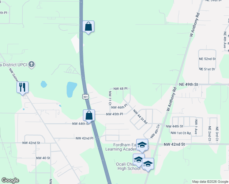 map of restaurants, bars, coffee shops, grocery stores, and more near 1061 Northwest 46th Place in Ocala