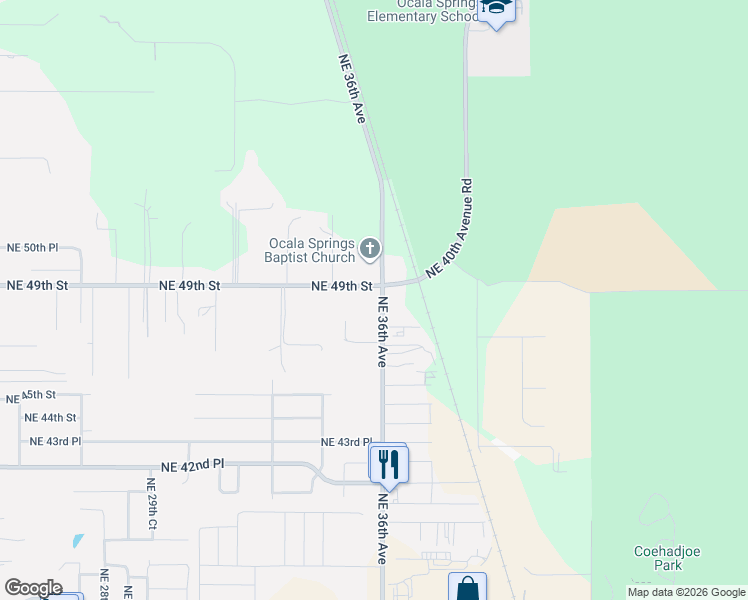 map of restaurants, bars, coffee shops, grocery stores, and more near 4820 Northeast 36th Avenue in Ocala