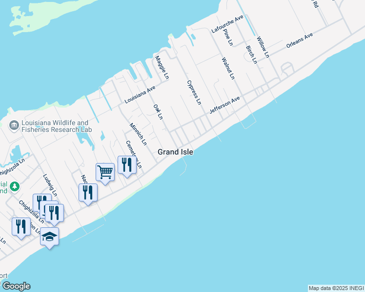 map of restaurants, bars, coffee shops, grocery stores, and more near 3510 Louisiana 1 in Grand Isle