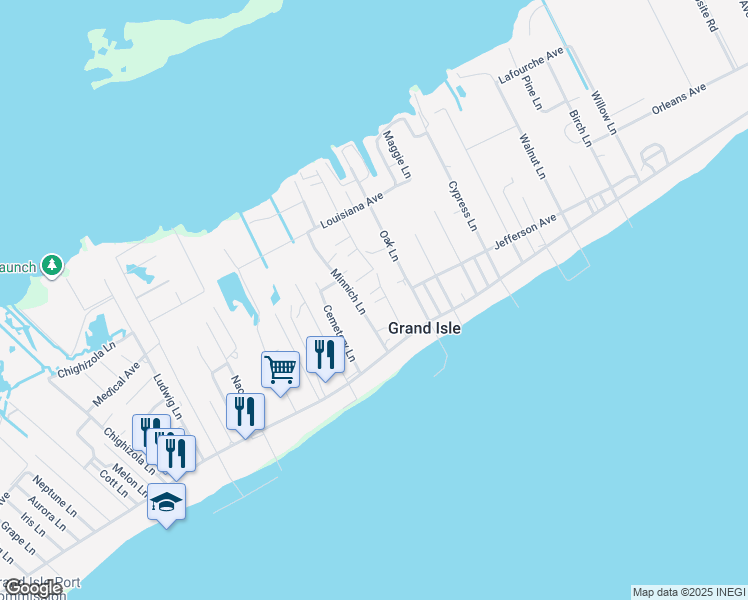 map of restaurants, bars, coffee shops, grocery stores, and more near 165 Smith Lane in Grand Isle