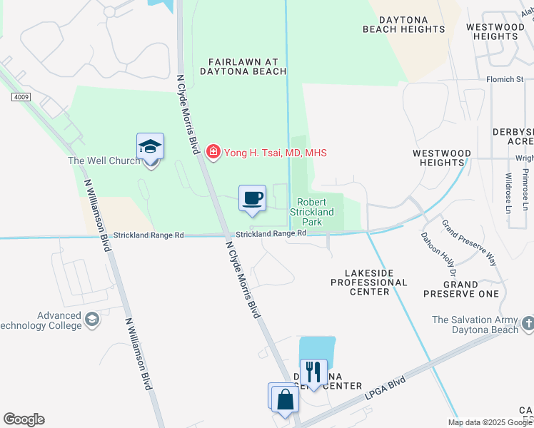 map of restaurants, bars, coffee shops, grocery stores, and more near 100 Integra Shores Drive in Daytona Beach