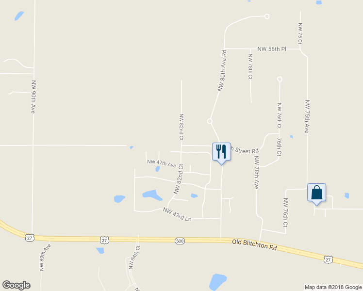 map of restaurants, bars, coffee shops, grocery stores, and more near Northwest 82nd Court in Ocala