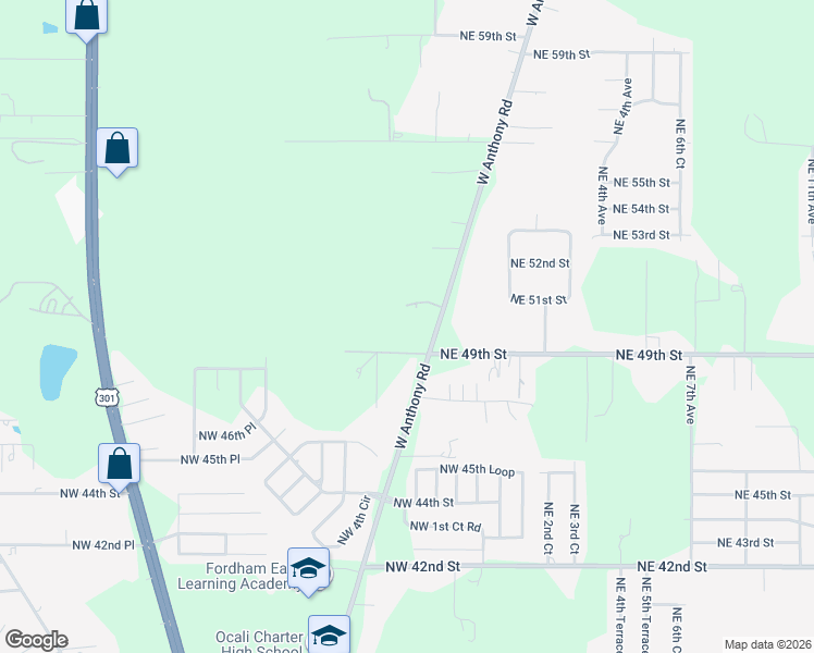 map of restaurants, bars, coffee shops, grocery stores, and more near 4808 West Anthony Road in Ocala