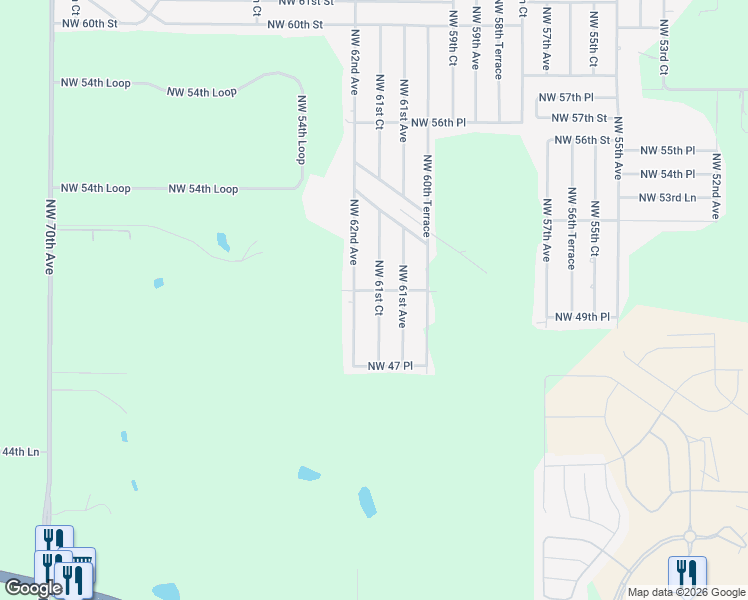 map of restaurants, bars, coffee shops, grocery stores, and more near 5051 Northwest 61st Court in Ocala