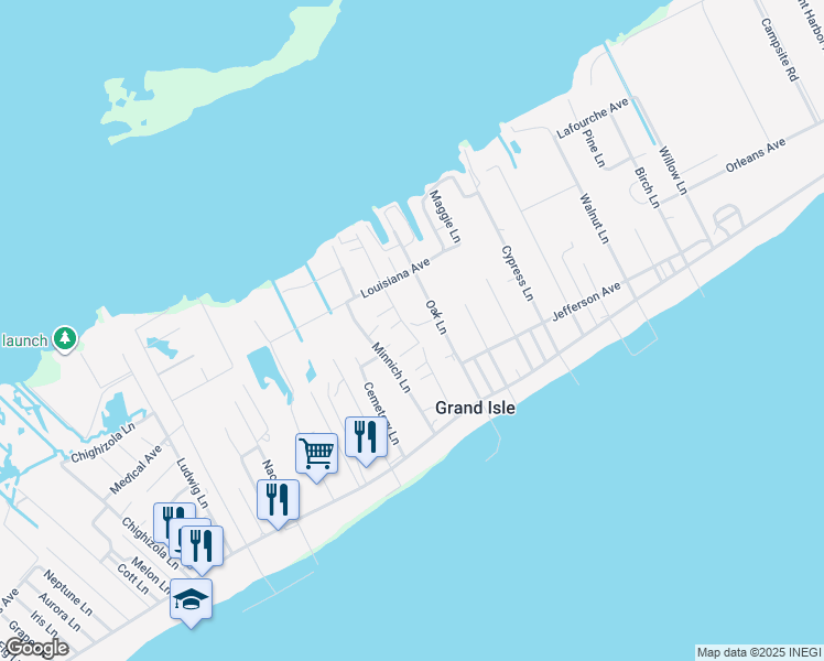 map of restaurants, bars, coffee shops, grocery stores, and more near 165 Smith Lane in Grand Isle