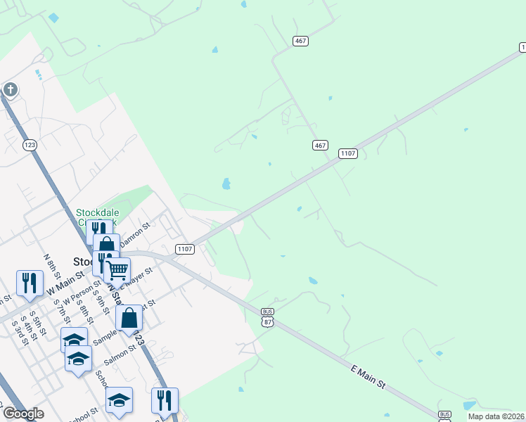 map of restaurants, bars, coffee shops, grocery stores, and more near 226 Farm to Market Road 1107 in Stockdale