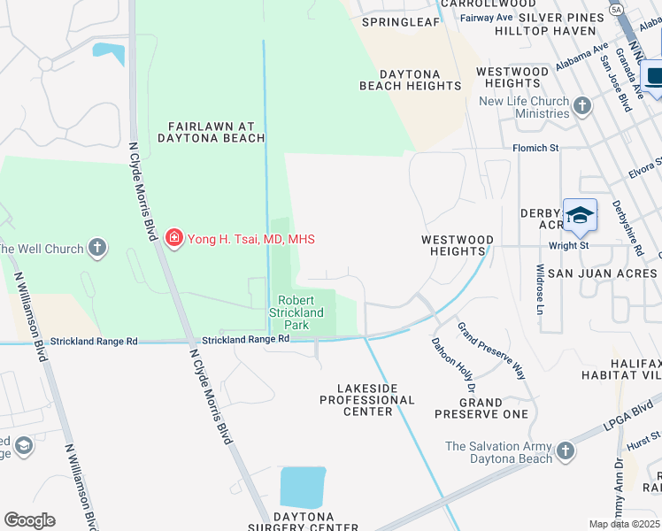 map of restaurants, bars, coffee shops, grocery stores, and more near 105 Cario Court in Daytona Beach