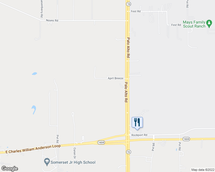 map of restaurants, bars, coffee shops, grocery stores, and more near 18495 Highway 16 in San Antonio