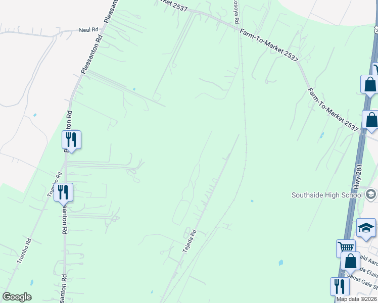 map of restaurants, bars, coffee shops, grocery stores, and more near 912 Farm-To-Market 2537 in San Antonio