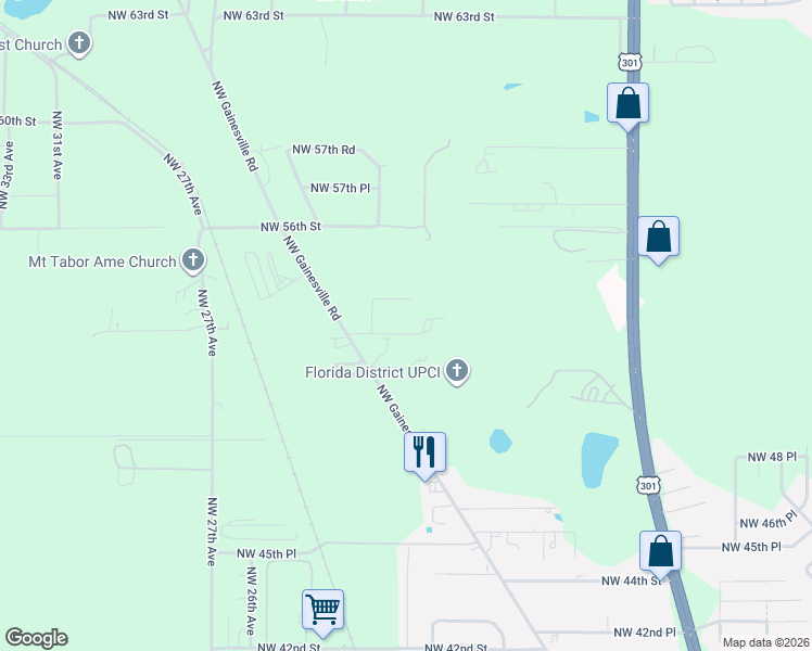 map of restaurants, bars, coffee shops, grocery stores, and more near 2251 Northwest 51st Street in Ocala