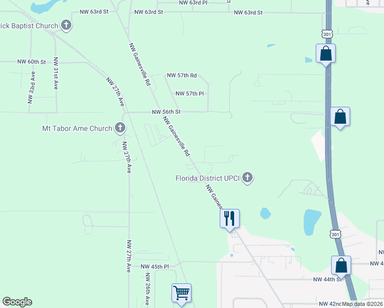 map of restaurants, bars, coffee shops, grocery stores, and more near 5201-5599 Northwest Gainesville Road in Ocala