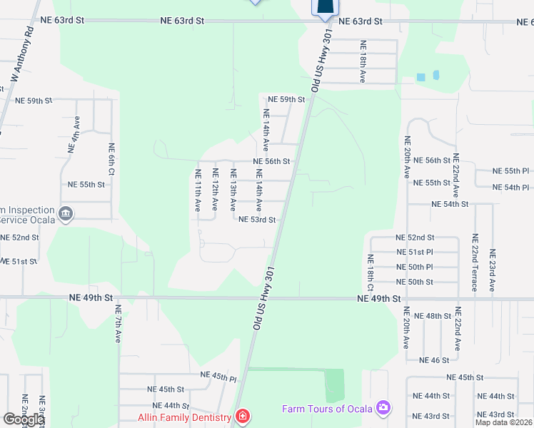 map of restaurants, bars, coffee shops, grocery stores, and more near 1432 Northeast 54th Street in Ocala