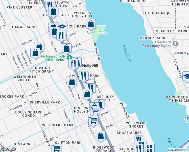 map of restaurants, bars, coffee shops, grocery stores, and more near 920 Daytona Avenue in Daytona Beach